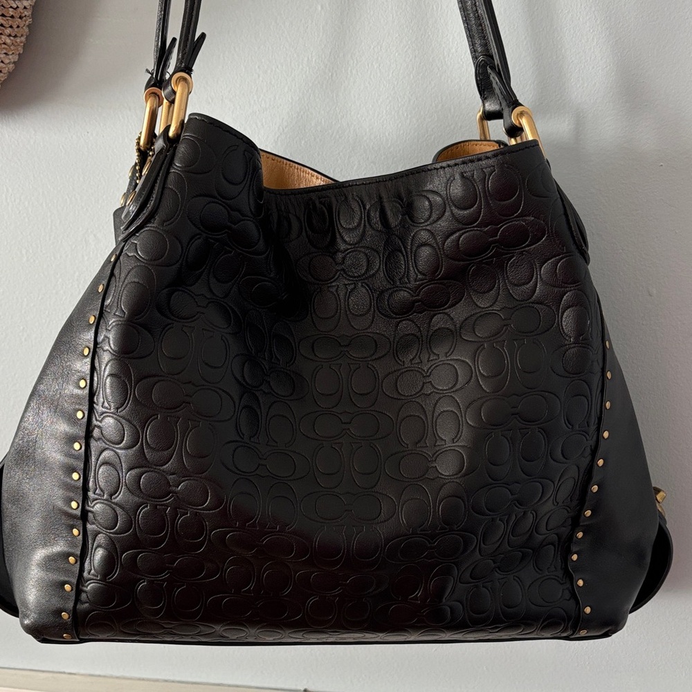 Coach Edie 31 Black Embossed Leather Shoulder Bag - Picture 3 of 8